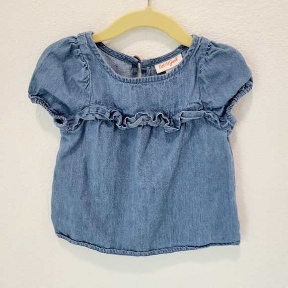 Cat & Jack Other - Cat & Jack Baby Girl Denim Puff Sleeve Top Ruffle 12M